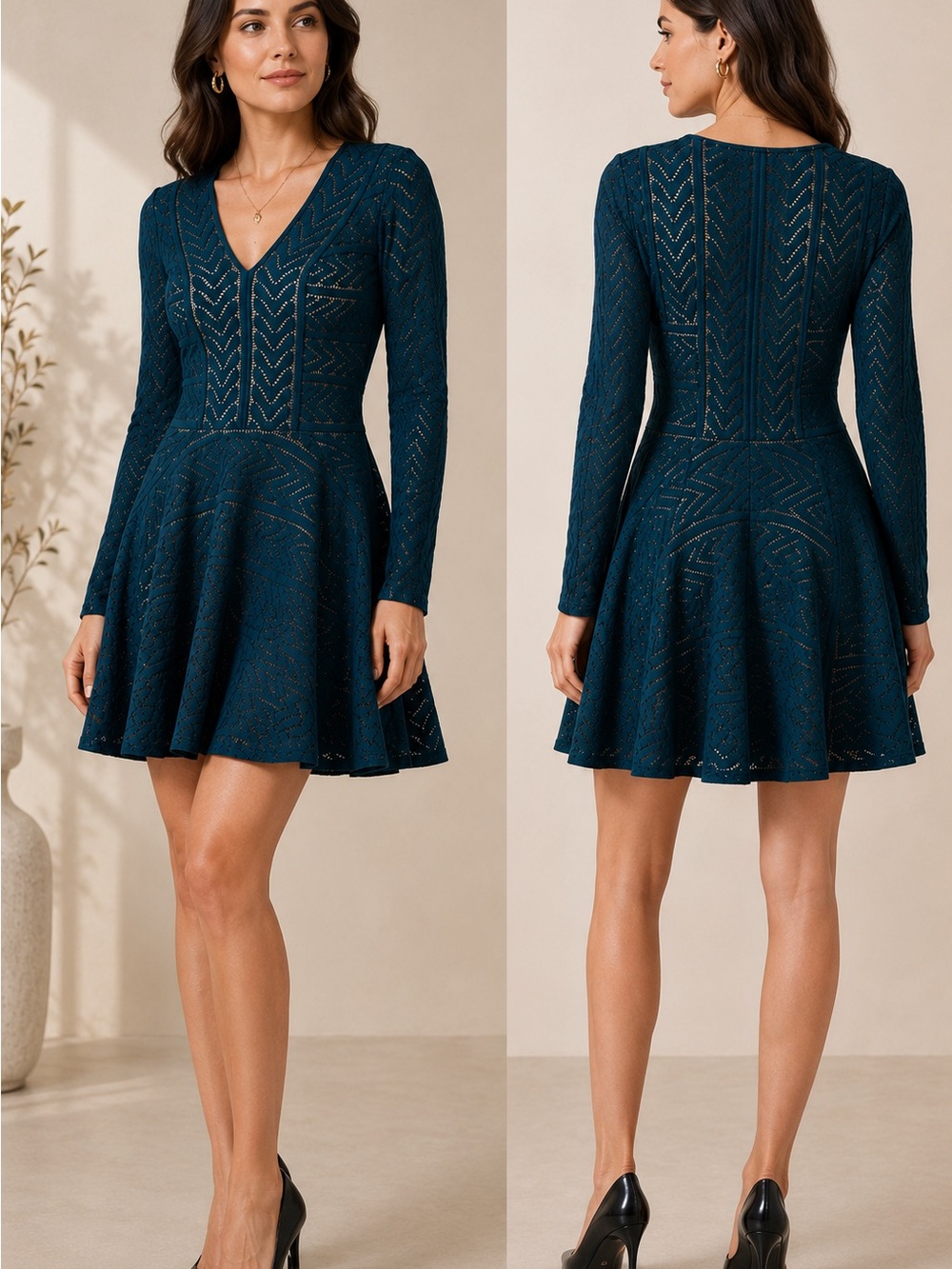 BCBGMAXAZRIA Kinley Dark Teal Lace Fit & Flare Dress XXS